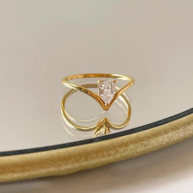 Stainless Steel Ring, Boutique, Plated, Fine Jewelry, Irregular Shape, Drop, Elegant Style, Unisex, Zircon, Solid Color