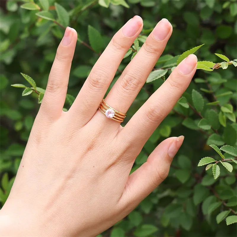 Anillo de Acero Inoxidable, Boutique, Color Sólido, Enchapado, Bisutería Fina, Estilo Elegante, Circón, Clásico, Unisexo, Anillo Abierto