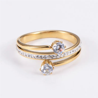 Stainless Steel Ring, Boutique, Shiny, Plated, Fine Jewelry, Geometric, Elegant Style, Zircon, Unisex