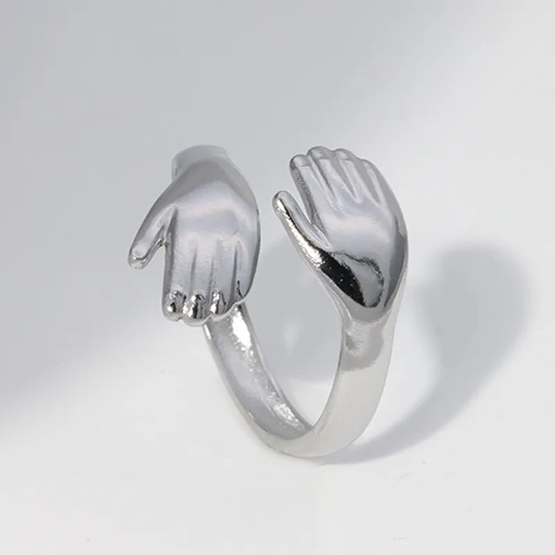 Anillo de Acero Inoxidable, Boutique, Enchapado, Bisutería Fina, Forma de Manos, Abrazo, Estilo Casual, Unisexo, Color Sólido, Asimétrico