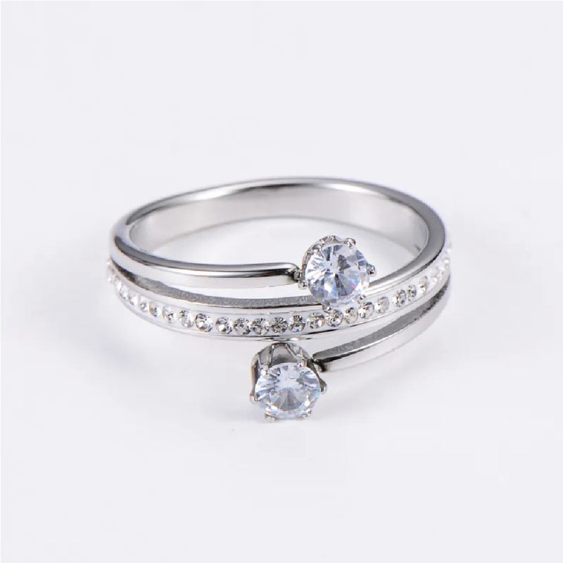 Stainless Steel Ring, Boutique, Shiny, Plated, Fine Jewelry, Geometric, Elegant Style, Zircon, Unisex