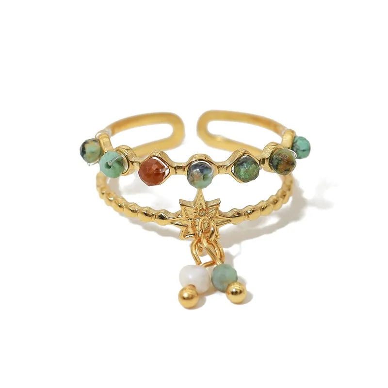 Anillo de Acero Inoxidable, Boutique, Enchapado, Bisutería Fina, Estilo Retro, Vintage, Unisexo, Anillo Abierto, Piedra Natural, Estrella, Colgante