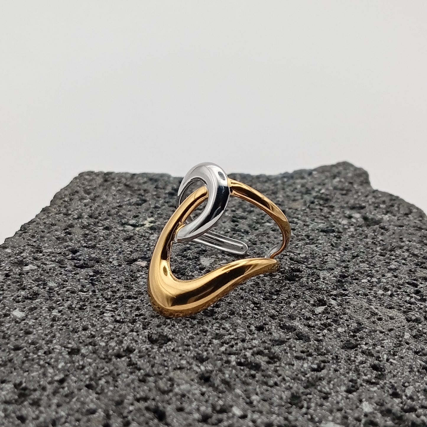 Anillo de Acero Inoxidable 304, Estilo Elegante, Líneas Geométricas, Color Dorado, Plateado, Tendencia, Boutique, Apertura Ajustable, Unisexo, Moda, Dos Tonos
