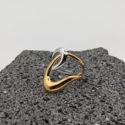 Anillo de Acero Inoxidable 304, Estilo Elegante, Líneas Geométricas, Color Dorado, Plateado, Tendencia, Boutique, Apertura Ajustable, Unisexo, Moda, Dos Tonos