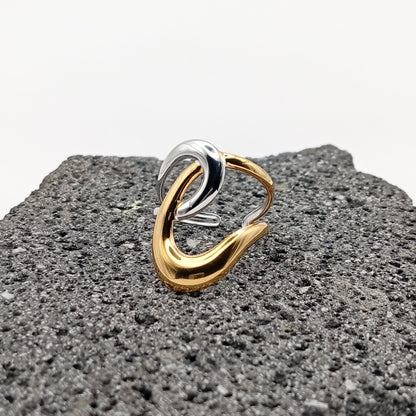 Anillo de Acero Inoxidable 304, Estilo Elegante, Líneas Geométricas, Color Dorado, Plateado, Tendencia, Boutique, Apertura Ajustable, Unisexo, Moda, Dos Tonos