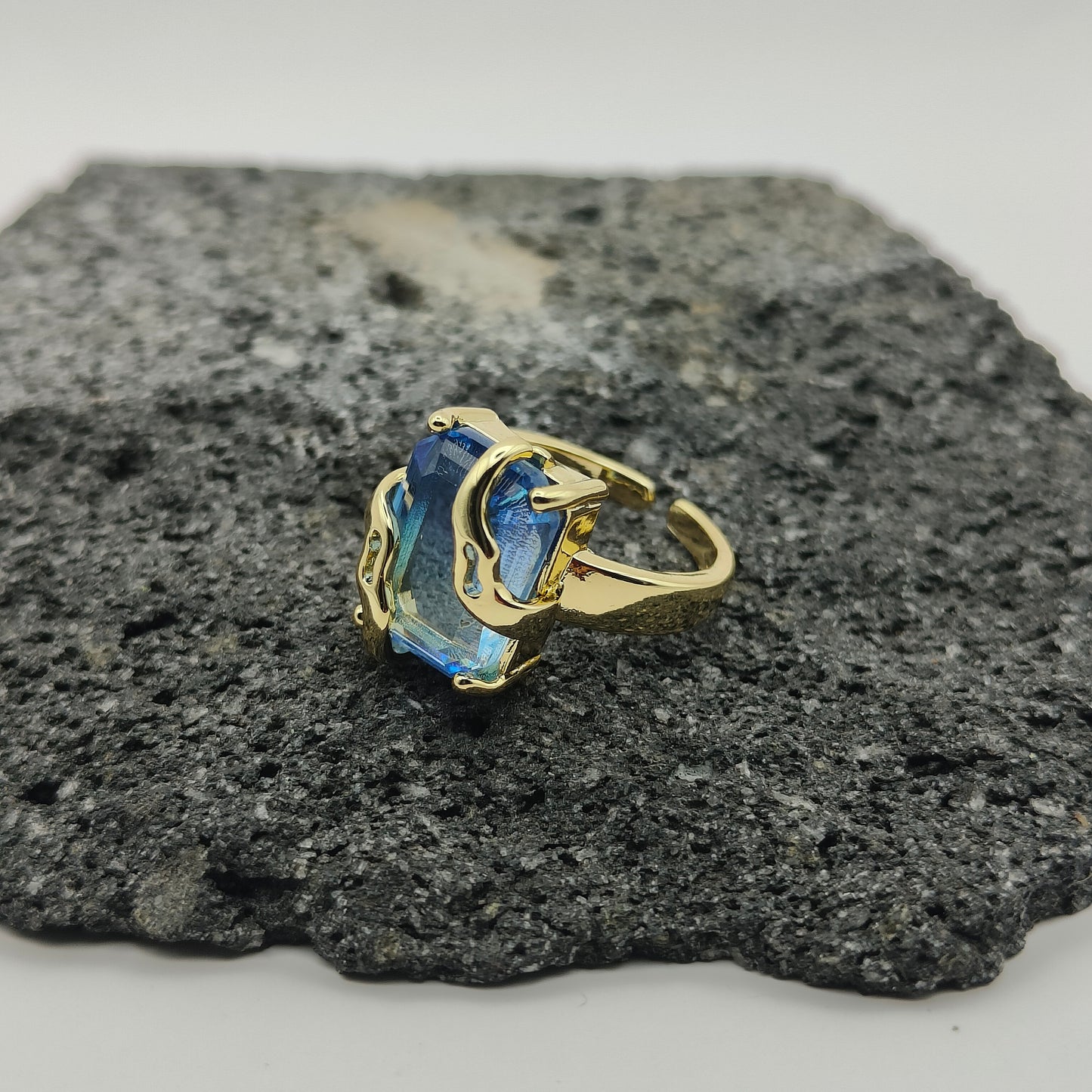 Anillo de Acero Inoxidable 304, Estilo Elegante, Circón, Tendencia, Boutique, Geométrico, Apertura Ajustable, Rectángulo, Unisexo, Moda