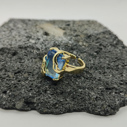 Anillo de Acero Inoxidable 304, Estilo Elegante, Circón, Tendencia, Boutique, Geométrico, Apertura Ajustable, Rectángulo, Unisexo, Moda
