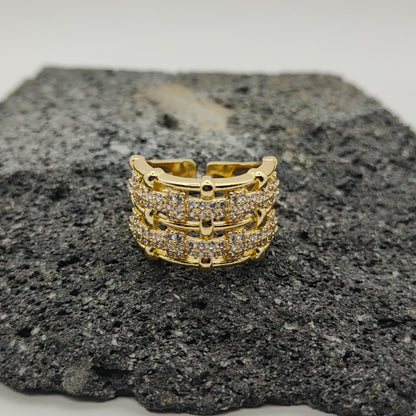 Anillo de Acero Inoxidable 304, Estilo Elegante, Circón, Tendencia, Rectangular, Boutique, Geométrico, Apertura Ajustable, Unisexo, Moda
