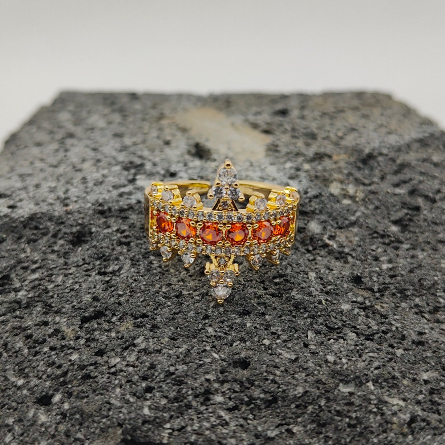 Anillo de Acero Inoxidable 304, Estilo Elegante, Circón, Tendencia, Boutique, Corona, Geométrico, Apertura Ajustable, Unisexo, Moda