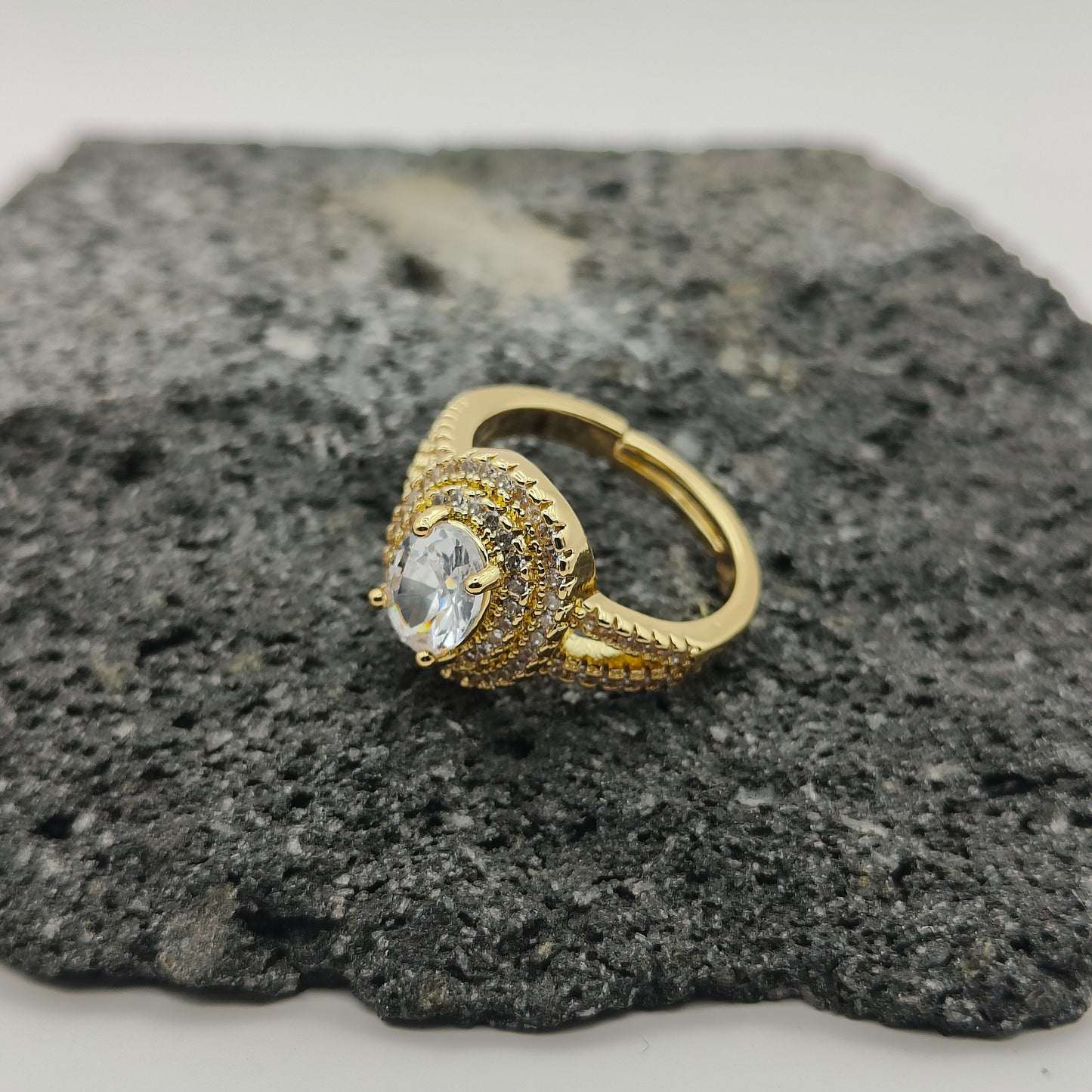 Anillo de Acero Inoxidable 304, Estilo Elegante, Circón, Tendencia, Gota, Ronda, Boutique, Geométrico,  Apertura Ajustable, Unisexo, Moda