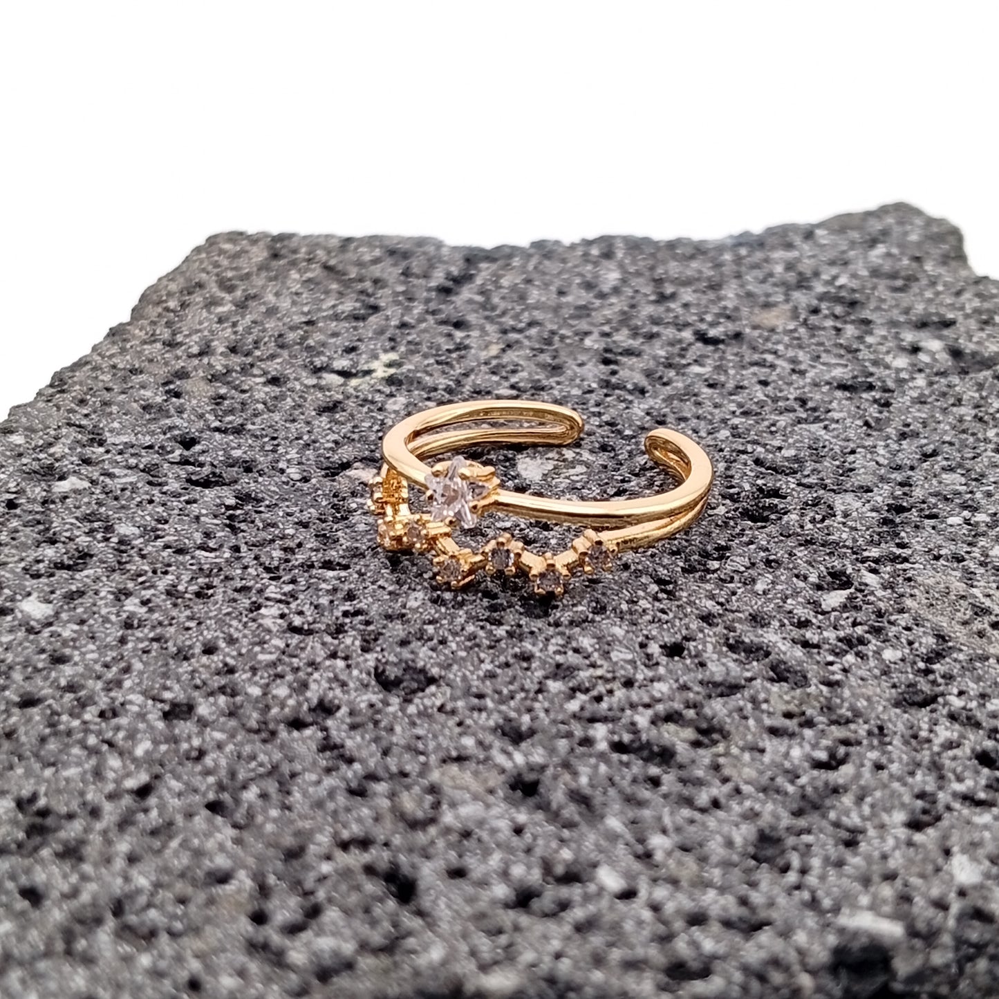 Anillo de Acero Inoxidable 304, Cobre, Estilo Simple, Estrellas, Suajado, Color Dorado, Piedras Preciosas Artificiales, Tendencia, Boutique, Apertura Ajustable, Unisexo, Moda
