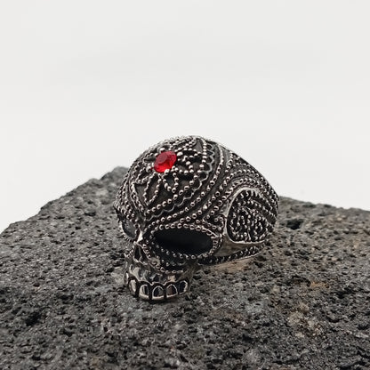 Anillo de Acero Inoxidable 304, Estilo Retro, Calavera, Cráneo, Flor, Catrina, Color Plateado, Piedras Preciosas Artificiales, Tendencia, Boutique, Unisexo, Moda