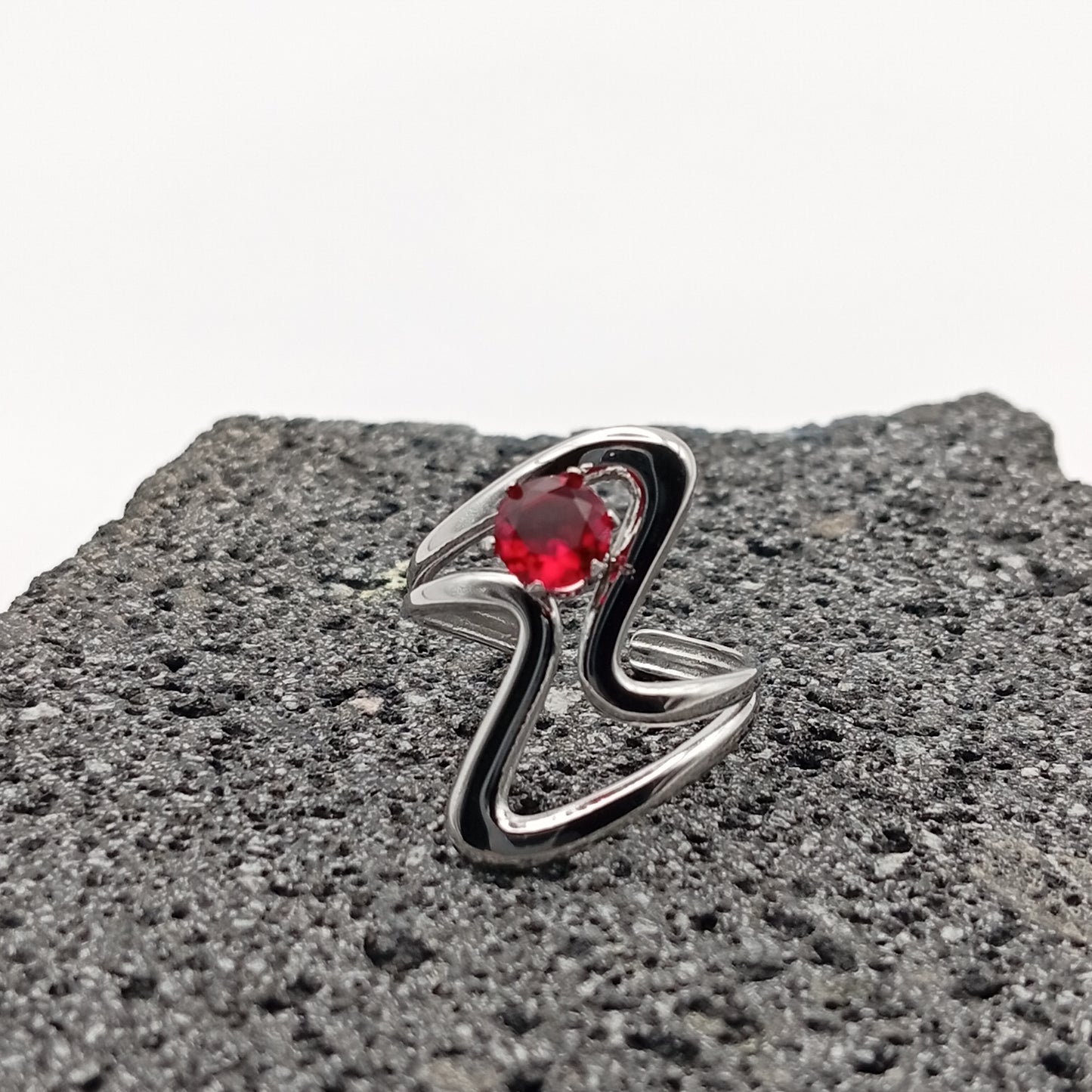 Anillo de Acero Inoxidable 304, Estilo Elegante, Líneas Curvas, Suajado, Color Plateado, Circón, Tendencia, Boutique, Apertura Ajustable, Unisexo, Moda
