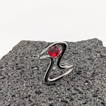 Anillo de Acero Inoxidable 304, Estilo Elegante, Líneas Curvas, Suajado, Color Plateado, Circón, Tendencia, Boutique, Apertura Ajustable, Unisexo, Moda