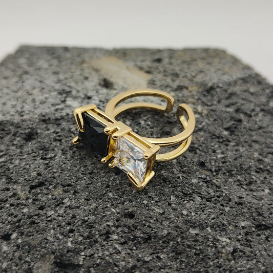 304 Stainless Steel Ring, Elegant Style, Zircon, Trend, Square, Boutique, Geometric, Adjustable Opening, Unisex, Fashion