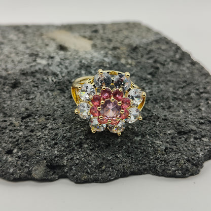 304 Stainless Steel Ring, Elegant Style, Zircon, Trend, Flower Shape, Boutique, Geometric, Adjustable Opening, Unisex, Fashion