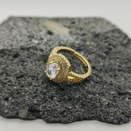 304 Stainless Steel Ring, Elegant Style, Zircon, Trend, Drop, Round, Boutique, Geometric, Adjustable Opening, Unisex, Fashion