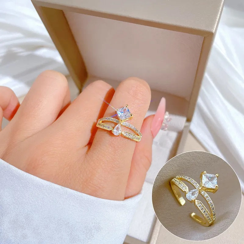 Anillo de Acero Inoxidable, Boutique, Enchapado, Bisutería Fina, Geométrico, Gota, Estilo Elegante, Unisexo, Circón, Color Sólido, Corona, Piedras Preciosas
