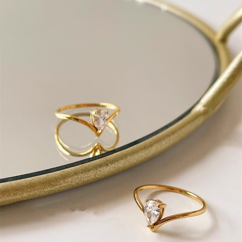 Stainless Steel Ring, Boutique, Plated, Fine Jewelry, Irregular Shape, Drop, Elegant Style, Unisex, Zircon, Solid Color