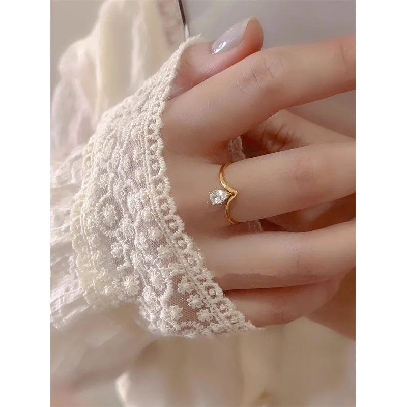 Stainless Steel Ring, Boutique, Plated, Fine Jewelry, Irregular Shape, Drop, Elegant Style, Unisex, Zircon, Solid Color