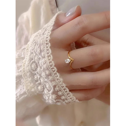 Stainless Steel Ring, Boutique, Plated, Fine Jewelry, Irregular Shape, Drop, Elegant Style, Unisex, Zircon, Solid Color
