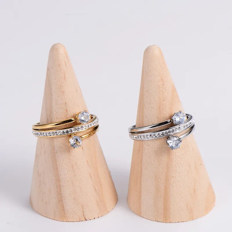 Stainless Steel Ring, Boutique, Shiny, Plated, Fine Jewelry, Geometric, Elegant Style, Zircon, Unisex