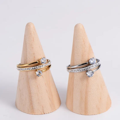 Stainless Steel Ring, Boutique, Shiny, Plated, Fine Jewelry, Geometric, Elegant Style, Zircon, Unisex