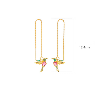 Fashion Earrings, Fantasy Jewelry, Long, Violators, Elegant Style, Bird, Copper, Hummingbird Pendant, Unisex, Gift