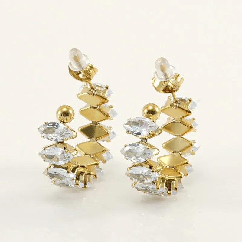 Aretes de Acero Inoxidable, Boutique, Enchapado, Bisutería Fina, Circón, Estilo Clásico, Bloque de Color, Moderno, Unisexo