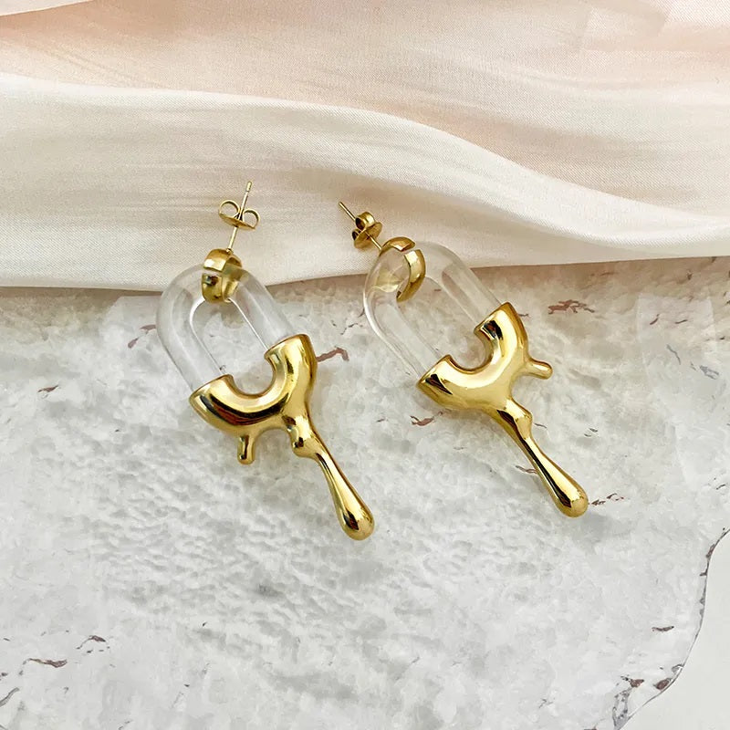 Stainless Steel Earrings, Boutique, Fine Jewelry, Modern Style, Melting U Shape, Plating, Unisex, Enamel