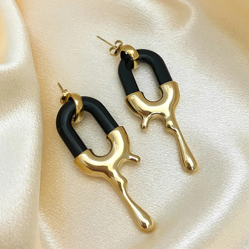 Stainless Steel Earrings, Boutique, Fine Jewelry, Modern Style, Melting U Shape, Plating, Unisex, Enamel