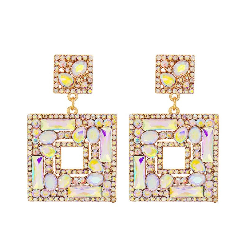 Fashion Earrings, Fantasy Jewelry, Long, Elegant Style, Color Diamonds, Geometric, Square, Alloy, Unisex, Pendant
