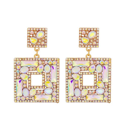 Fashion Earrings, Fantasy Jewelry, Long, Elegant Style, Color Diamonds, Geometric, Square, Alloy, Unisex, Pendant