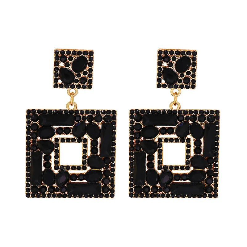 Fashion Earrings, Fantasy Jewelry, Long, Elegant Style, Color Diamonds, Geometric, Square, Alloy, Unisex, Pendant