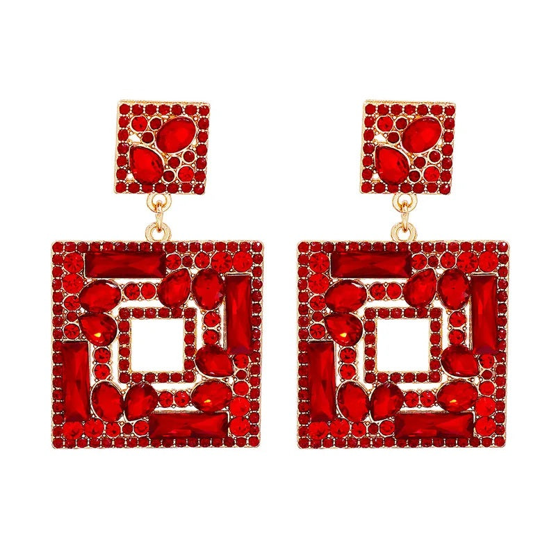 Fashion Earrings, Fantasy Jewelry, Long, Elegant Style, Color Diamonds, Geometric, Square, Alloy, Unisex, Pendant