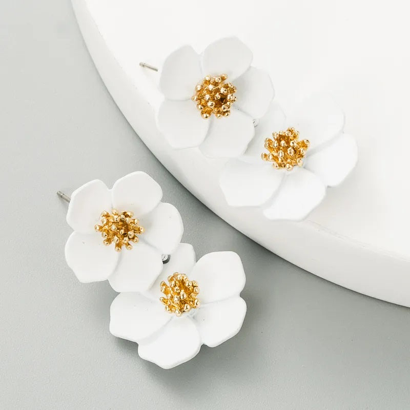 Fashion Earrings, Fantasy Jewelry, Long, Casual Style, Double Flower, Alloy, Unisex, Pendant, Solid Color