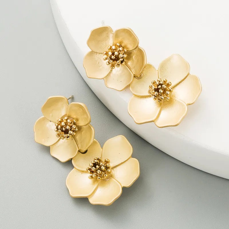 Fashion Earrings, Fantasy Jewelry, Long, Casual Style, Double Flower, Alloy, Unisex, Pendant, Solid Color