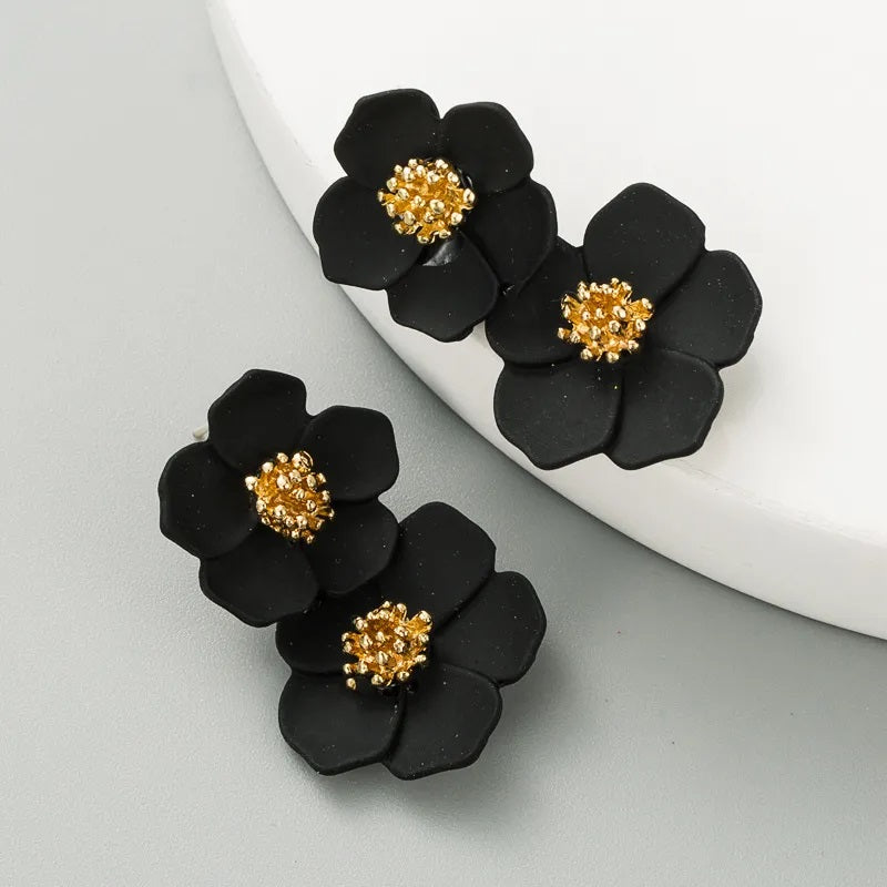 Fashion Earrings, Fantasy Jewelry, Long, Casual Style, Double Flower, Alloy, Unisex, Pendant, Solid Color
