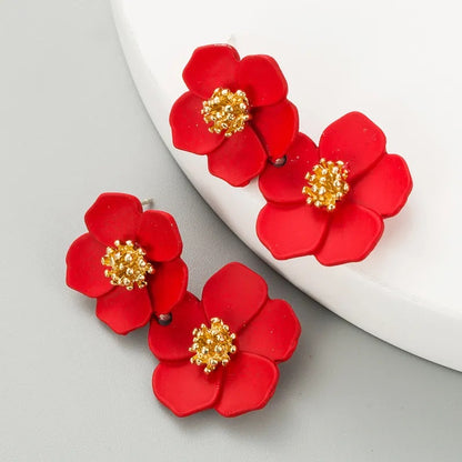 Fashion Earrings, Fantasy Jewelry, Long, Casual Style, Double Flower, Alloy, Unisex, Pendant, Solid Color