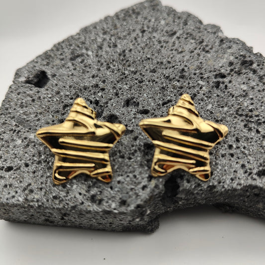 Aretes de Acero Inoxidable 304, Color Dorado, Estilo Moderno, Estrella, Tendencia, Boutique, Unisexo, Moda