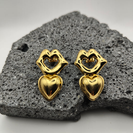 Aretes de Acero Inoxidable 304, Color Dorado, Estilo Moderno, Tendencia, Boca, Corazón, Labios, Boutique, Unisexo, Moda