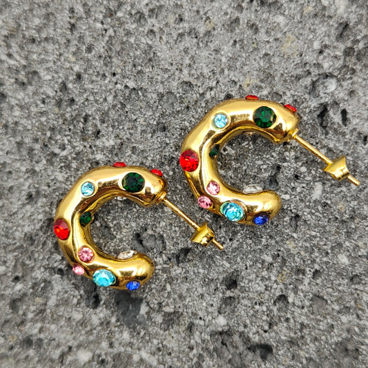 Aretes de Acero Inoxidable 304, Color Dorado, Estilo Elegante, Circón Multicolor, Geométrico, Tendencia, Boutique, Unisexo, Moda