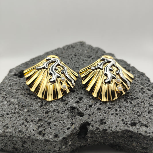 Aretes de Acero Inoxidable 304, Color Dorado, Estilo Moderno, Plateado, Perlas, Tendencia, Concha de Mar, Coral, Boutique, Unisexo, Moda
