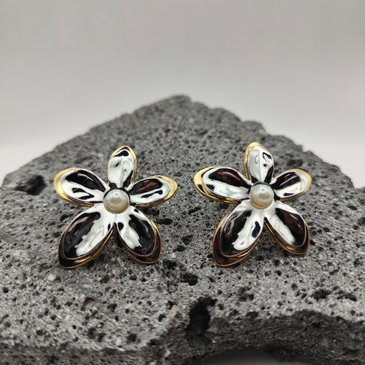 Aretes de Acero Inoxidable 304, Color Dorado, Estilo Moderno, Plateado, Perlas, Tendencia, Flor, Boutique, Unisexo, Moda