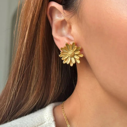 Stainless Steel Earrings, Boutique, Fine Jewelry, Vintage Style, Petals, Modern, Plated, Unisex, Flower, Sunflower Shape