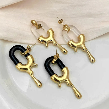 Stainless Steel Earrings, Boutique, Fine Jewelry, Modern Style, Melting U Shape, Plating, Unisex, Enamel