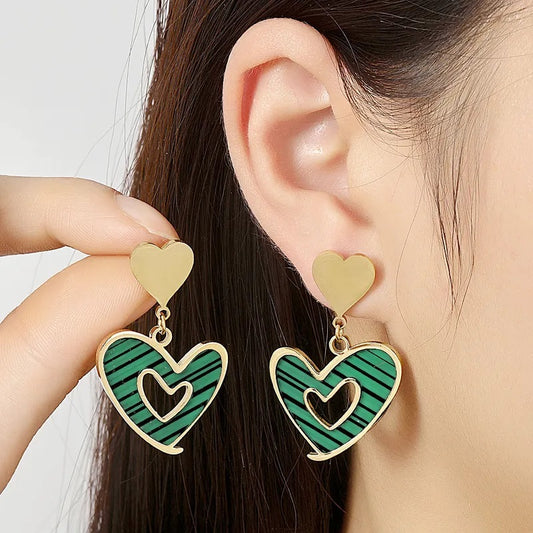 Aretes de Acero Inoxidable, Boutique, Forma de Corazón con Rayas, Enchapado, Bisutería Fina, Estilo Casual, Pulido, Unisexo