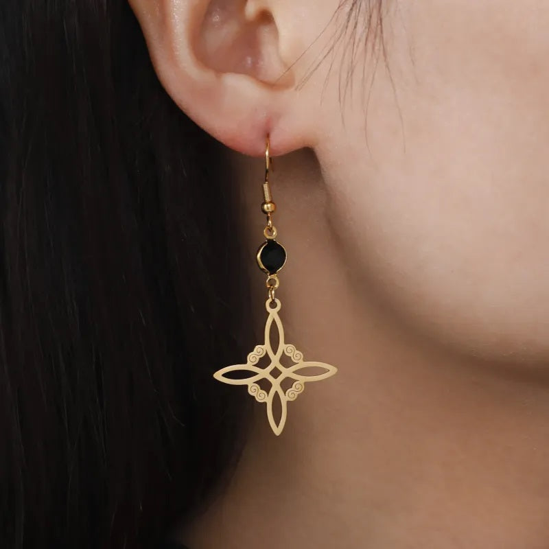 Stainless Steel Earrings, Boutique, Plated, Fine Jewelry, Hammered, Vintage Style, Witch's Knot, Unisex