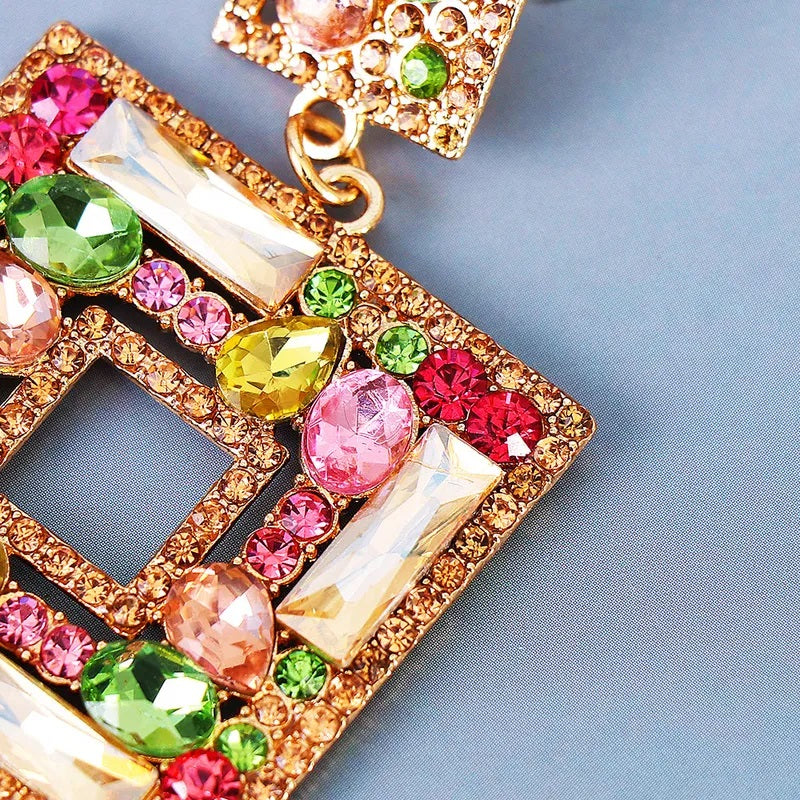 Fashion Earrings, Fantasy Jewelry, Long, Elegant Style, Color Diamonds, Geometric, Square, Alloy, Unisex, Pendant