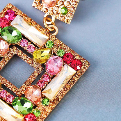 Fashion Earrings, Fantasy Jewelry, Long, Elegant Style, Color Diamonds, Geometric, Square, Alloy, Unisex, Pendant